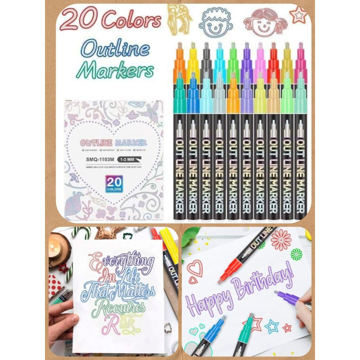 $66盒。2盒起$56盒。20色閃光金屬邊框MARKER (1盒20色)