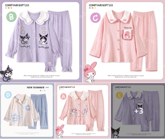 $90套,2套起$80套。Sanrio親子棉質家居服