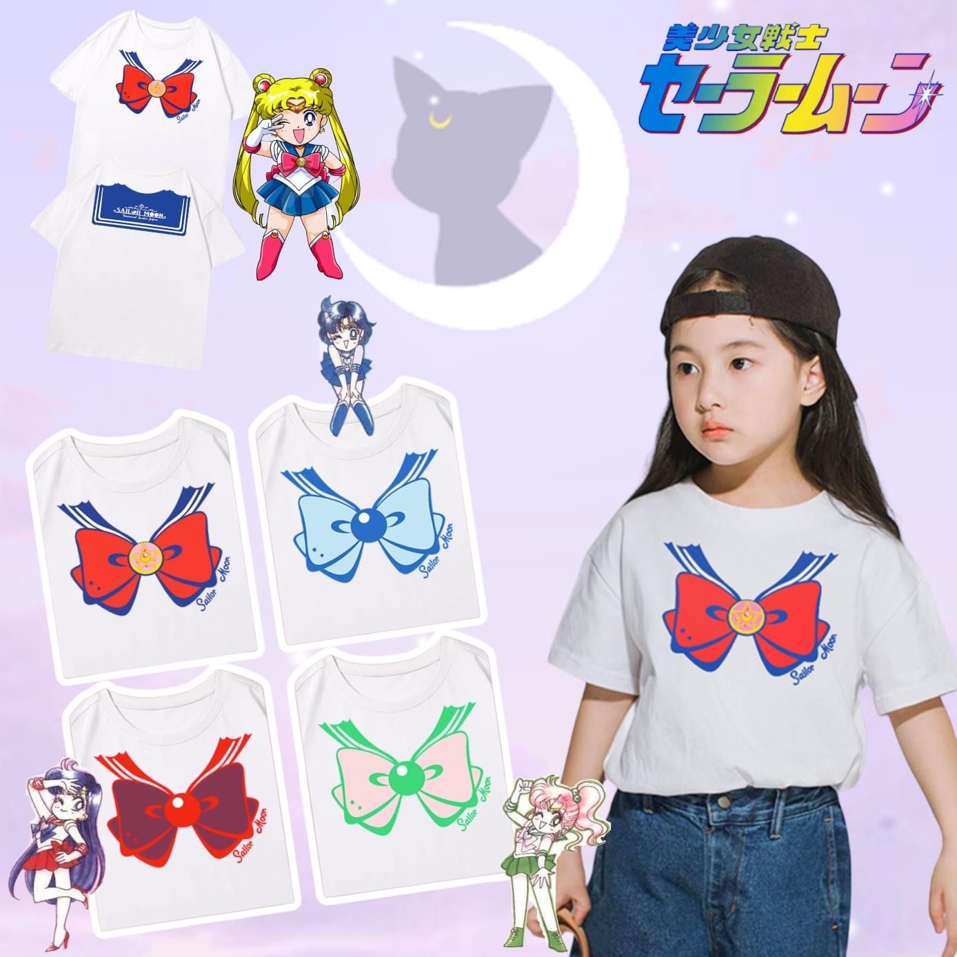 🅰️小童 $78件。🅱️成人 $90件。2件起各減$8件。美少女戰士卡通印花圓領棉質tee親子裝