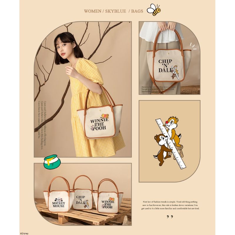 $288/1。2件起$280/1。Disney 夏日度假風 刺繡皮革滾邊棉麻 包中包🍁3款任選