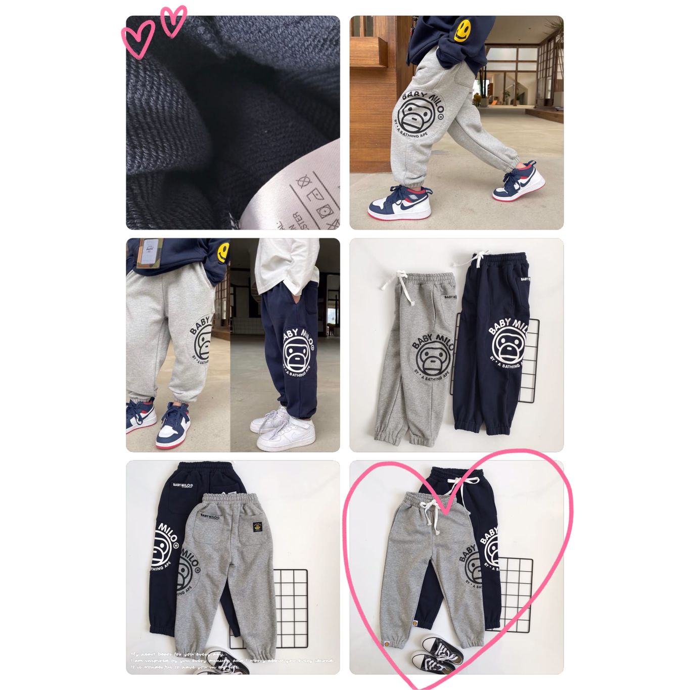 $108/1。2件起$98/1。2022年秋冬新品✨Bape寬鬆休閒鬆緊腰純色兒童衛褲