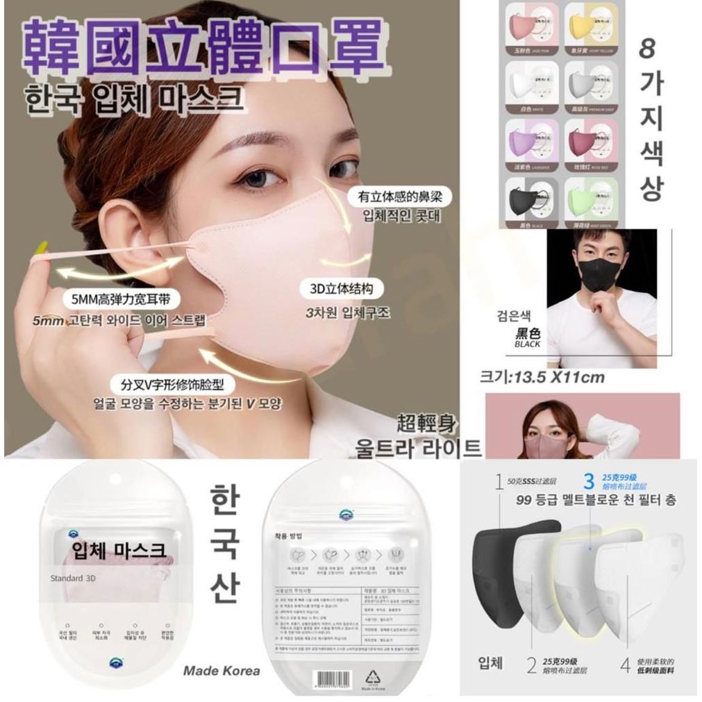 $8O套/5O入。3套起$7O套。韓國3D立體口罩 (1套5包 1包10個)