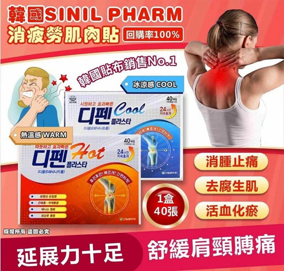 $77盒.2盒起$67盒.韩国🇰🇷SINIL PHARM消疲劳肌肉贴(一盒40張)
