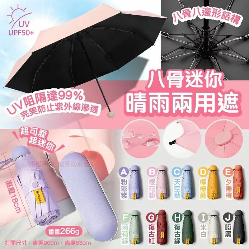 $55/1。2件起$48/1。附送傘盒， 方便收藏）八骨迷你晴雨兩用遮