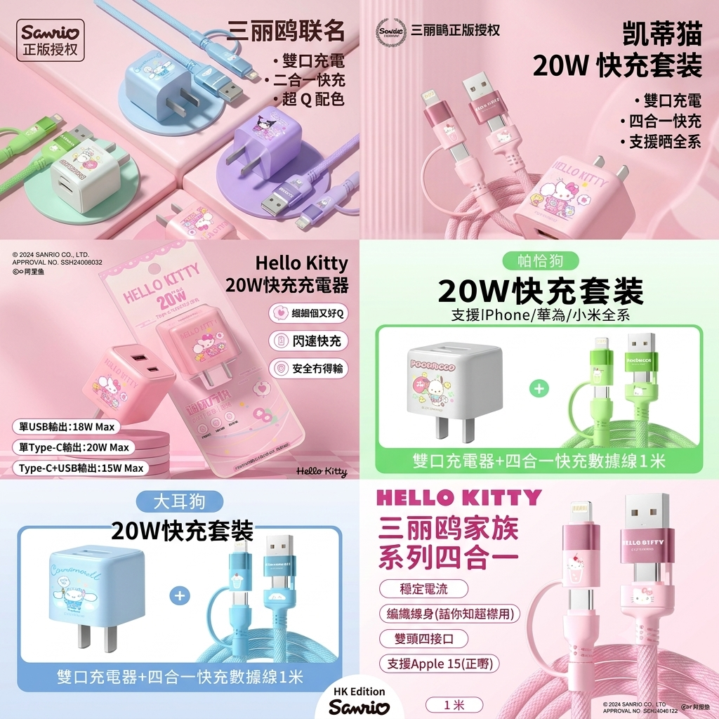 2件起各减$ 10。 旅行款Sanrio 充電套裝 簡直係換咗新裝嘅「美貌與智慧並重」代表