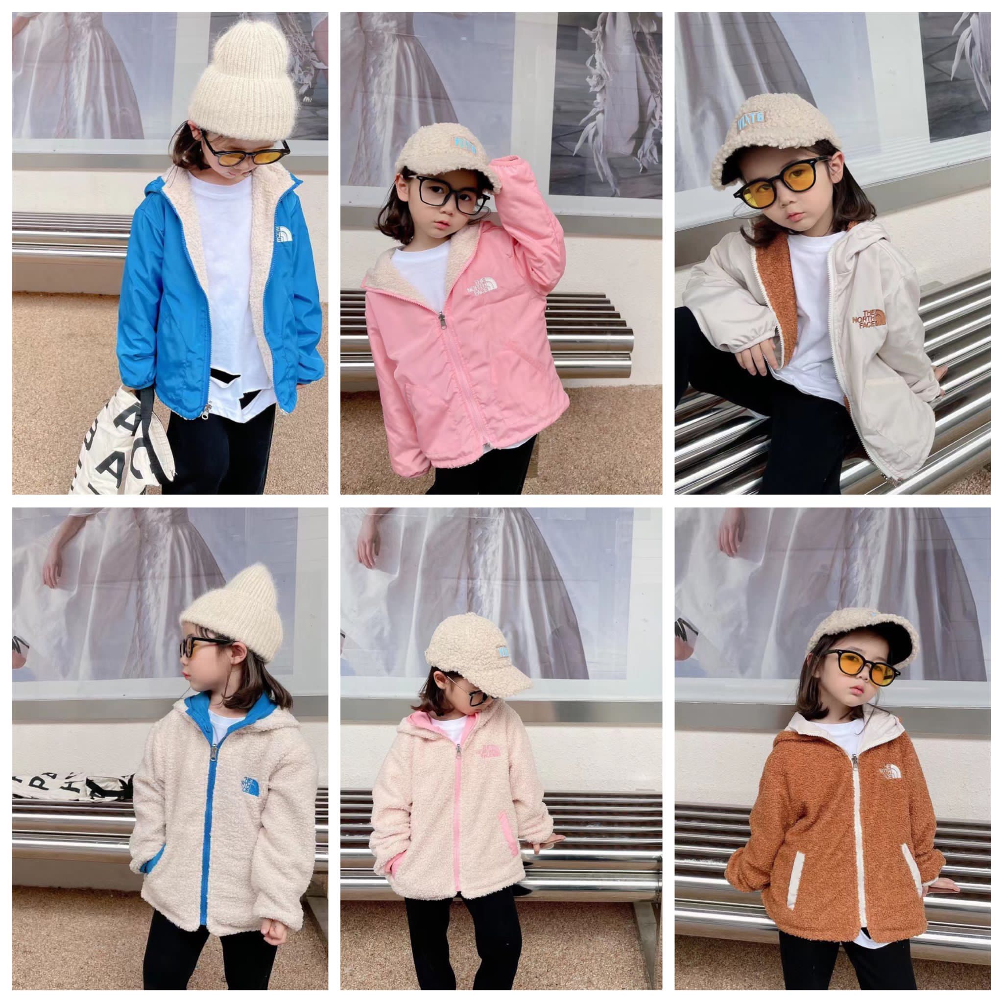 $155件。TNF秋冬季加絨連帽泰迪絨兩面穿兒童連帽外套