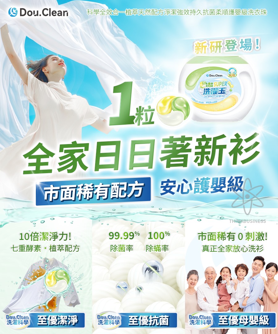 💲98盒60粒.2盒起$88盒。Double Clean 科學全效合一植萃天然配方淨潔強效持久抗菌柔順護嬰級洗衣珠 1盒60粒