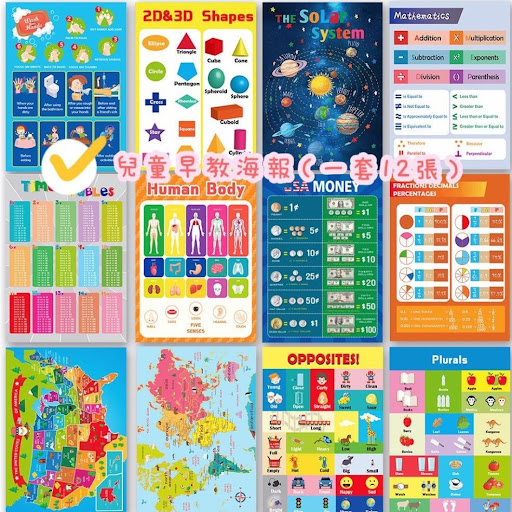 一套12張英文早教海报🅰️儿童款(新到)🅱️幼儿款