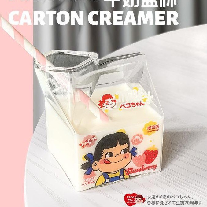 $55隻。2隻起$50隻。不二家牛奶妹盒裝造型玻璃杯
