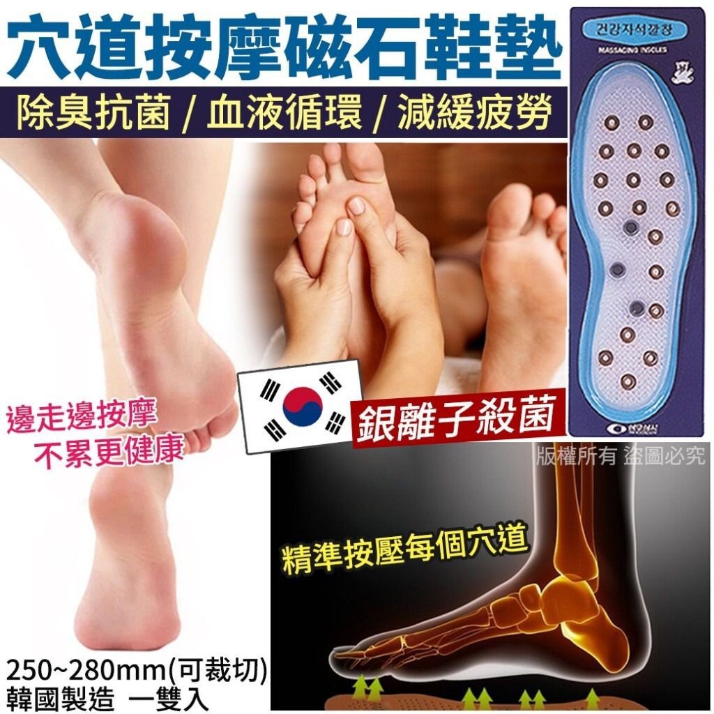 $65套2對，2套起$55套。韓國製造穴道按摩磁石鞋墊(1套2對)
