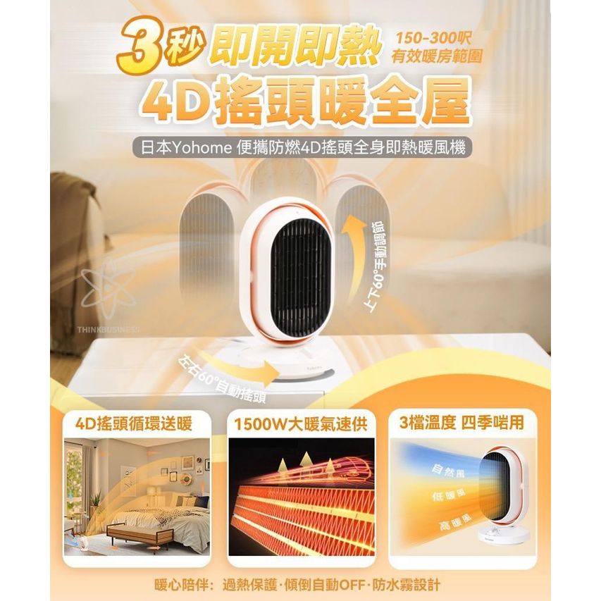 $299/1。日本Yohome 便攜防燃4D搖頭全身即熱暖風機