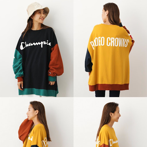 日版Rodeo Crowns x Champion 拼色印花图案卫衣