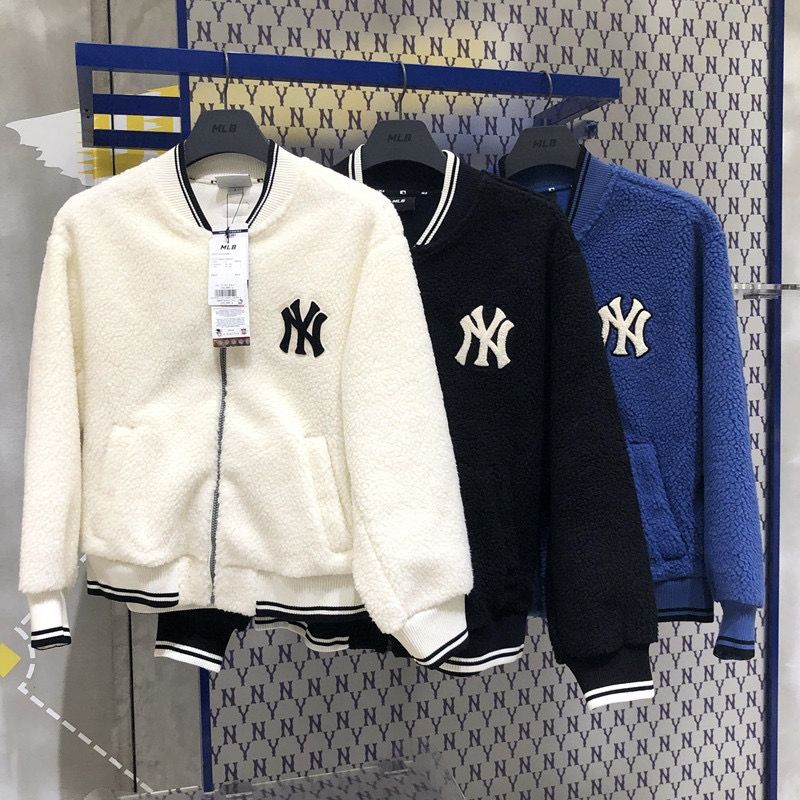 $25O件。2件起$240件。MLB男女21春新款NY後背字母羊羔毛夾克棒球服