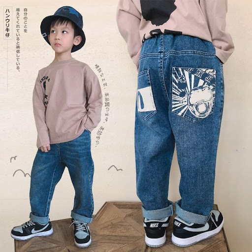 $108件男童印花小萝蔔款牛仔裤腰位有弹力尺码100cm至160cm10至14到货