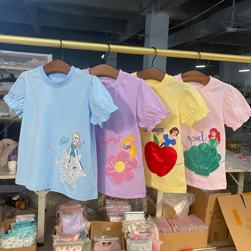 $88組2件(可混)。夏季女童短袖T恤公主袖T恤衫純棉刺綉卡通Tee