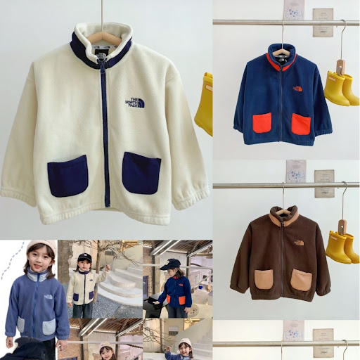The North Face 小童搖粒绒拼色口袋外套