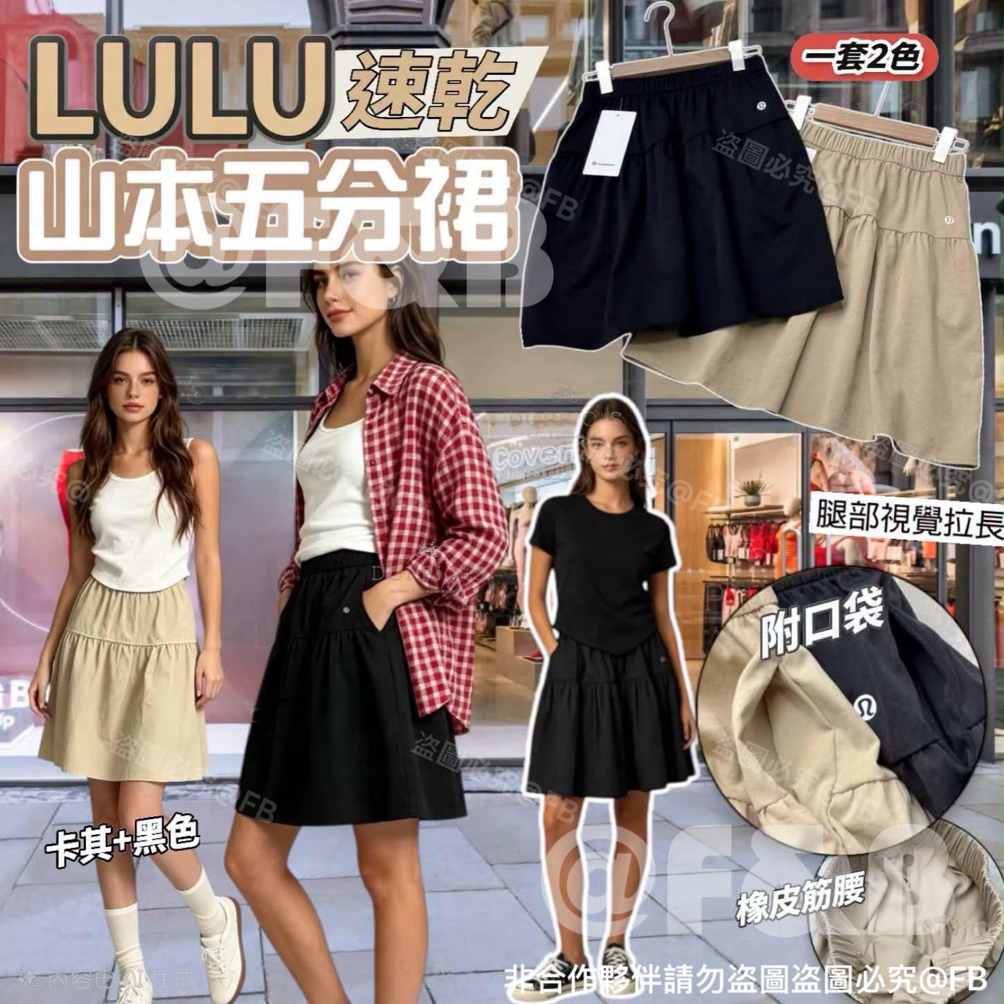 $150套2件.Lulul 女士萊卡速乾山本五分裙