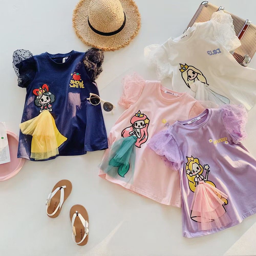 $79件。2件起$69件。泡泡袖女童卡通立體印花網紗短袖T