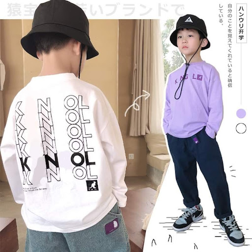 $88件/2件起$8O件男童日系園領纯棉長䄂T白色紫色尺碼100cm至160cm10至14到貨
