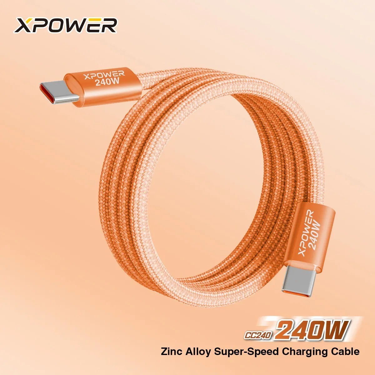 $52件.2件起$42件。XPower CC240 240W 鋅合金超速傳輸充電線