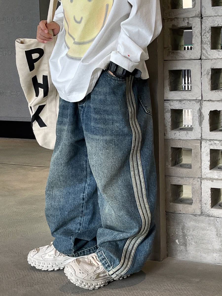 $88條。2條起$80條👖【復古街头风｜双线拼條宽裤】👖