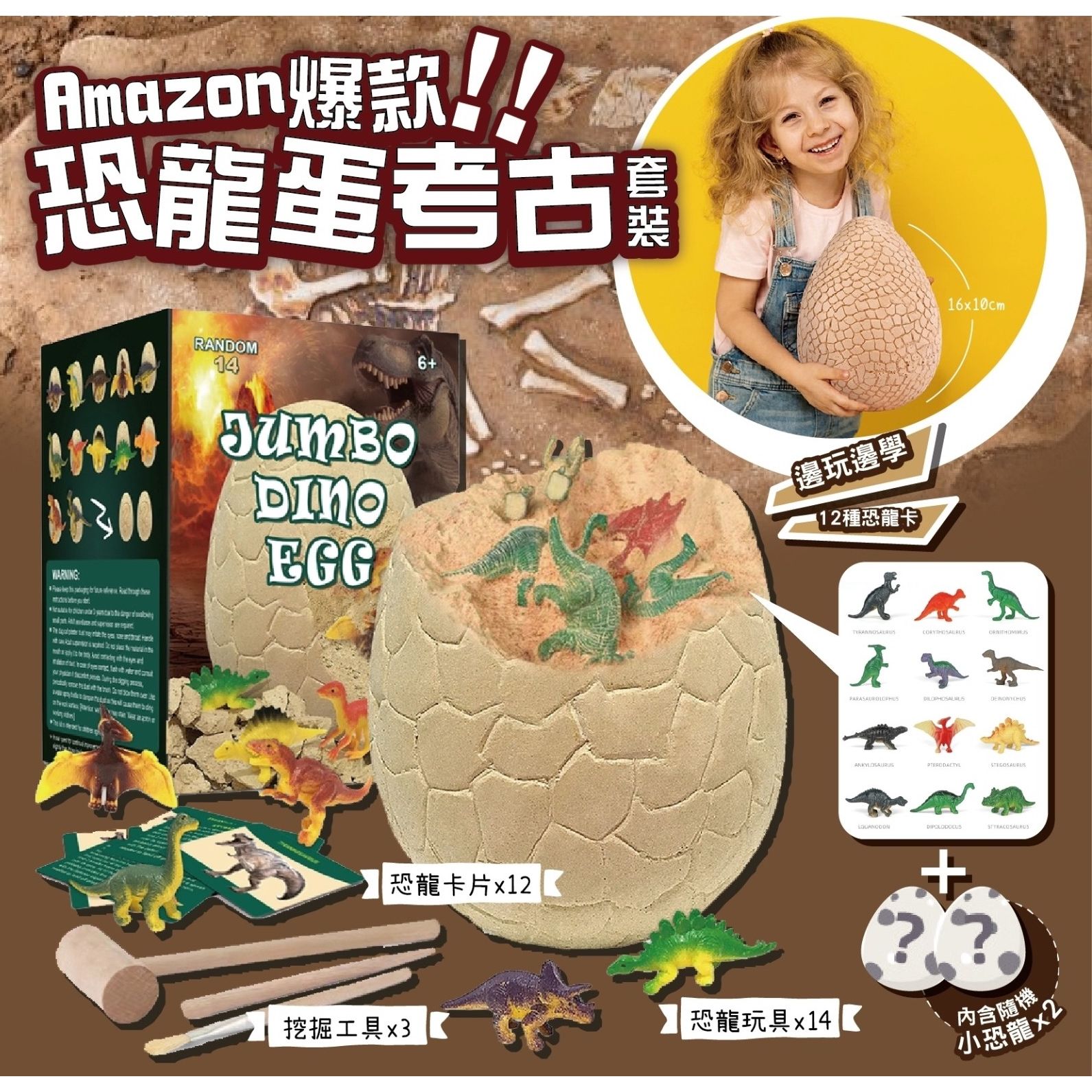 $68套。2套$120。Amazon 恐龍蛋考古挖掘套裝